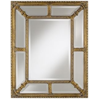Glass and Gold Border Small 35" High Wall Mirror   #T9176