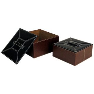 Set of 2 Brown and Black Faux Leather Storage Boxes   #V3704
