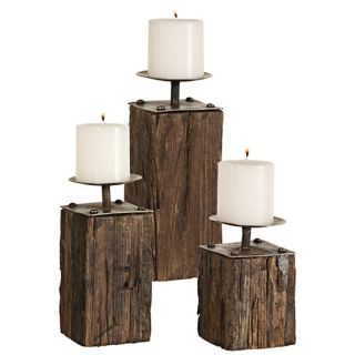 Set of 3 Uttermost Kelton Recycled Wood Candle Holders   #W5735