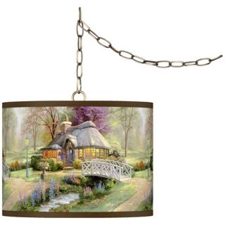 Thomas Kinkade Friendship Cottage 13 1/2" Brass Swag Lamp   #W7782 X9369