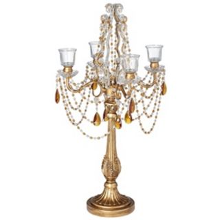 Antique Gold Finish 28" High 4 Taper Candelabra With Beading   #V4926