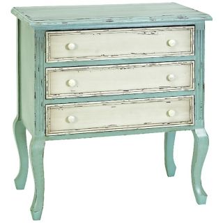 . Distressed finish. 3 drawers. Cabriole legs. 33 high. 29 wide
