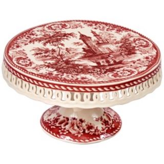 Red Transferware Cake Stand   #Y6369