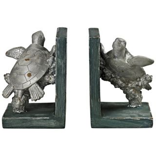 Set of 2 Swimming Turtle Silver Bookends   #X7727