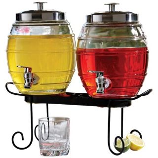 Set of 2 Pub Style Glass Beverage Dispensers with Rack   #V3479
