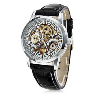 Herren elegant pu Leder Stil mechanischen analogen Armbanduhr (schwarz