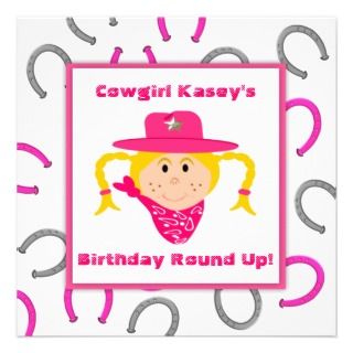 Cowgirl Birthday Party Supplies on Childrens Cowgirl Party Blond Girl Birthday Personalized Invitation