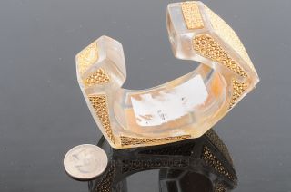 Kara Ross Clear Gold Tone Resin Geometric Pyramid Chunky Cuff Bracelet