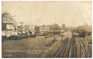 Kankakee Ill Railroad Yards Depot Downtown Shops C R Childs RPPC CA
