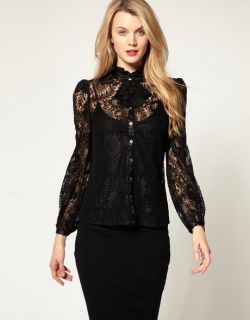 Karen Millen Black Intricate Lace Bardot Fitted Blouse Shirt Top 6 34