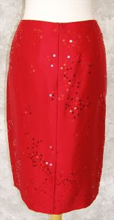 Ann Taylor Red Silk Sequin Beaded Pencil Skirt 10 New Fitted Evening