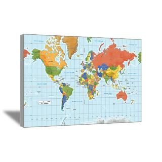 Wall Art  Canvas Art  World map, physical with