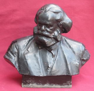 Big Cast Bust Karl Marx Russian Old Statue Signed 1960 Soviet Russian