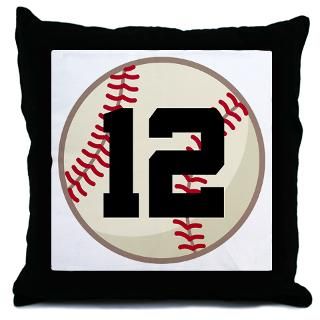  12 More Fun Stuff  Baseball Player Number 12 Team Throw Pillow