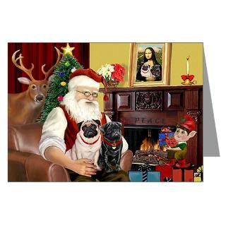 Art Greeting Cards  Santas Two Pugs (P1) Greeting Cards (Pk of 10