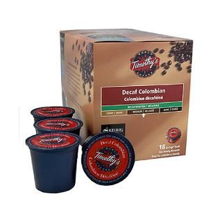 Timothys 18 pc. Colombian Decaffeinated K Cup Cof