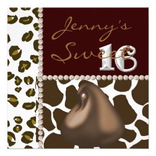 SWEET 16 Chocolate Kiss & Animal Print Invitation