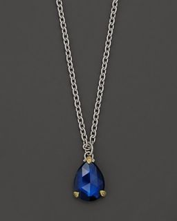 Sterling Silver Lab Created Blue Corundum Pear Drop Necklace, 17