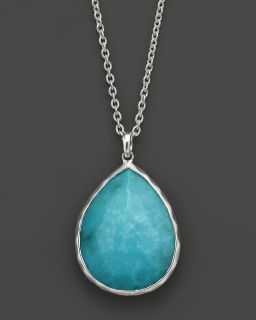 Silver Large Teardrop Pendant In Turquoise, 16