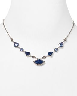 Silver Marcasite Sea Blue Druzy Pendant Necklace, 16