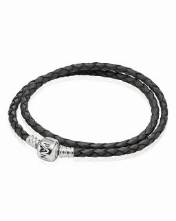 PANDORA Bracelet   Grey Leather Double Wrap with Sterling Silver Clasp
