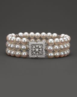 Cultured Freshwater Pearl And Diamond Bracelet in 14 Kt. Gold, 6.5 7