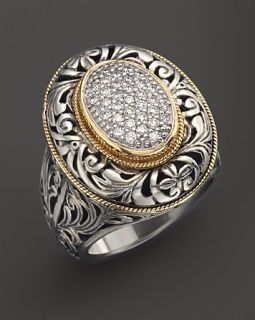 Konstantino Sterling Silver And 18K Gold Pave Diamond Round Ring