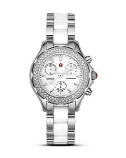 Michele Tahitian Stainless Steel Ceramic Watch with Diamond Accents