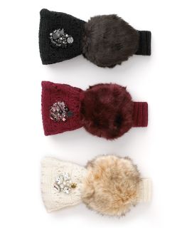 Juicy Couture Middlebury Cable and Gems Headband with Faux Fur