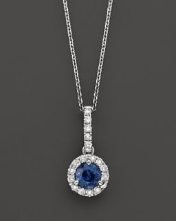 Diamond and Sapphire Pendant Necklace in 14K White Gold, 18