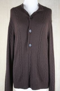 Billy Reid Cable Knit Cashmere Henley Sweater Brown Size Small $395