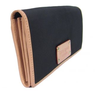 Kate Spade Black Microfiber Clutch Wallet Blush Leather Trim Long
