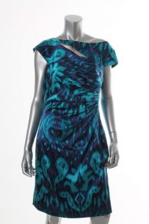 Kay Unger New Green Silk Tye Dye Slit Neck Casual Dress 12 BHFO