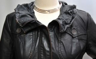 SOLITAIRE by RAVI KHOSLA~ Faux Leather Jacket Scallop Neck/Cuffs 3/4