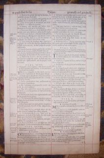 1638 King James Cambridge Folio Red Ruled Bible Leaf Psalms 96 103