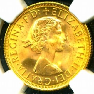 1958 Britain Q E II Gold Coin Sovereign NGC Certif Genuine Graded MS