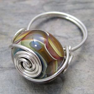 Bbglassart Lampwork Boro Glass Silver Ring Size 4 5