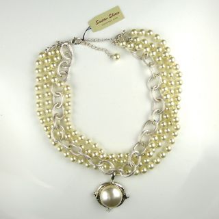 Silver and Pearl Necklace with Pearl Pendant Susan Shaw
