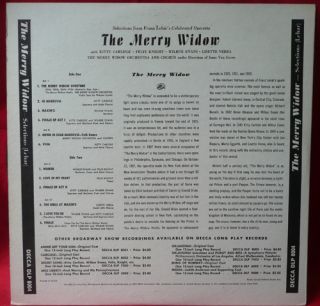 MERRY WIDOW kitty carlisle wilbur evans LP record VG++ vinyl album