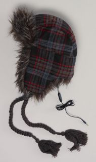 American Eagle AE Mens Removable Headphones Fur Plaid Trapper Hat