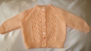 Hand Knitted Baby Cardigan Peach Lacy Panel 3 6mths New