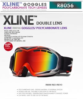 Xline R8056 Red Revo Ski Snowboard Goggles Polycarbonate Dual Lens L
