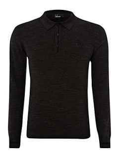 Fred Perry Long sleeved knitted polo shirt Graphite   House of Fraser