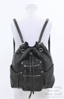 Kooba Black Leather Silver Grommet Drawstring Backpack