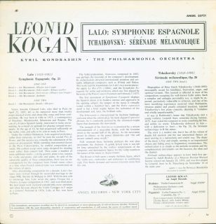 Leonid Kogan Tchaikovsky Lalo Symphone Espagnole Angel Records VG LP