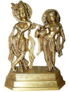 Radha Krishna Brass Statue Hindu God Religious Immortal Love Alter