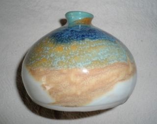 Small Bulbous Studio Pottery Vase Signed KS