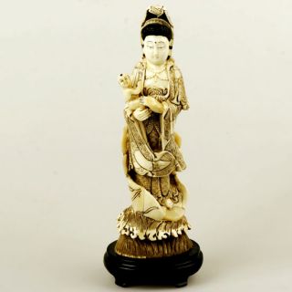 Carved Ox Bone Carving Statue Kwan Yin Send Baby