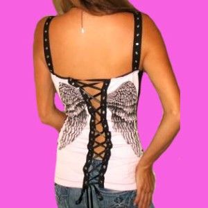 Demi Loon DIY Fallen Angel Wings Tattoo Lace Punk Sexy Corset Top x s