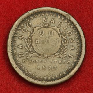1827 Argentina Buenos Aires Beautiful Copper 20 Decimos Coin